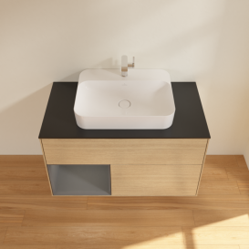 Тумба под раковину Villeroy & Boch Finion 100х50,1 см с подсветкой МДФ шпон дуба/стекло черное матовое F362GKPC