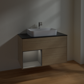 Тумба под раковину Villeroy & Boch Finion 100х50,1 см с подсветкой МДФ шпон дуба/стекло черное матовое F362GKPC