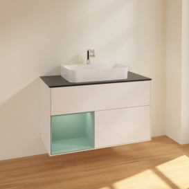 Тумба под раковину Villeroy & Boch Finion 100х50,1 см с подсветкой МДФ глянцевый белый лак/стекло черное матовое F362GMGF