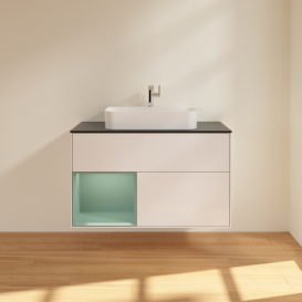 Тумба под раковину Villeroy & Boch Finion 100х50,1 см с подсветкой МДФ глянцевый белый лак/стекло черное матовое F362GMGF