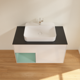 Тумба под раковину Villeroy & Boch Finion 100х50,1 см с подсветкой МДФ глянцевый белый лак/стекло черное матовое F362GMGF