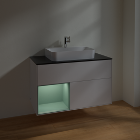 Тумба под раковину Villeroy & Boch Finion 100х50,1 см с подсветкой МДФ глянцевый белый лак/стекло черное матовое F362GMGF