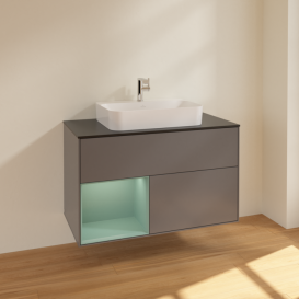 Тумба под раковину Villeroy & Boch Finion 100х50,1 см с подсветкой МДФ антрацит матовый лак/стекло черное матовое F362GMGK