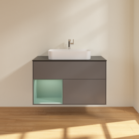 Тумба под раковину Villeroy & Boch Finion 100х50,1 см с подсветкой МДФ антрацит матовый лак/стекло черное матовое F362GMGK