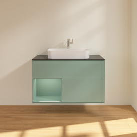 Тумба под раковину Villeroy & Boch Finion 100х50,1 см с подсветкой МДФ оливковый матовый лак/стекло черное матовое F362GMGM