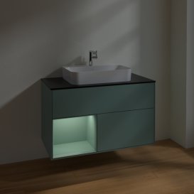 Тумба под раковину Villeroy & Boch Finion 100х50,1 см с подсветкой МДФ оливковый матовый лак/стекло черное матовое F362GMGM