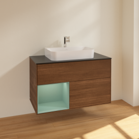 Тумба под раковину Villeroy & Boch Finion 100х50,1 см с подсветкой МДФ шпон грецкого ореха/стекло черное матовое F362GMGN