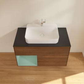 Тумба под раковину Villeroy & Boch Finion 100х50,1 см с подсветкой МДФ шпон грецкого ореха/стекло черное матовое F362GMGN