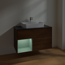 Тумба под раковину Villeroy & Boch Finion 100х50,1 см с подсветкой МДФ шпон грецкого ореха/стекло черное матовое F362GMGN