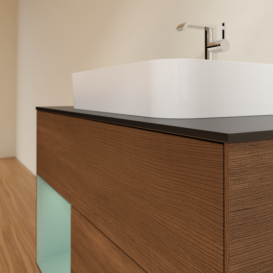 Тумба под раковину Villeroy & Boch Finion 100х50,1 см с подсветкой МДФ шпон грецкого ореха/стекло черное матовое F362GMGN