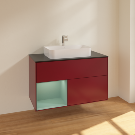 Тумба під раковину Villeroy & Boch Finion 100х50,1 см з підсвічуванням МДФ півонія матовий лак/скло чорне матове F362GMHB