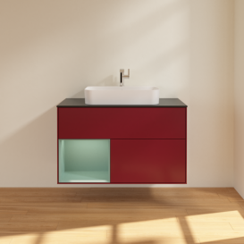 Тумба под раковину Villeroy & Boch Finion 100х50,1 см с подсветкой МДФ пион матовый лак/стекло черное матовое F362GMHB