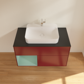 Тумба под раковину Villeroy & Boch Finion 100х50,1 см с подсветкой МДФ пион матовый лак/стекло черное матовое F362GMHB