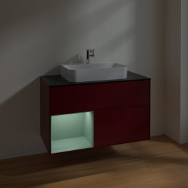 Тумба под раковину Villeroy & Boch Finion 100х50,1 см с подсветкой МДФ пион матовый лак/стекло черное матовое F362GMHB