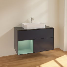 Тумба под раковину Villeroy & Boch Finion 100х50,1 см с подсветкой МДФ темно-синий матовый лак/стекло черное матовое F362GMHG