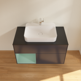 Тумба под раковину Villeroy & Boch Finion 100х50,1 см с подсветкой МДФ темно-синий матовый лак/стекло черное матовое F362GMHG