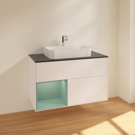 Тумба под раковину Villeroy & Boch Finion 100х50,1 см с подсветкой МДФ белый матовый лак/стекло черное матовое F362GMMT