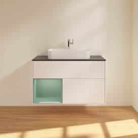 Тумба под раковину Villeroy & Boch Finion 100х50,1 см с подсветкой МДФ белый матовый лак/стекло черное матовое F362GMMT