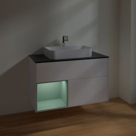 Тумба под раковину Villeroy & Boch Finion 100х50,1 см с подсветкой МДФ белый матовый лак/стекло черное матовое F362GMMT