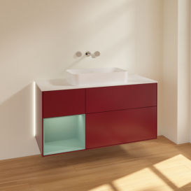 Тумба под раковину Villeroy & Boch Finion 120х50,1 см с подсветкой МДФ пион матовый лак/стекло белое матовое G701GMHB