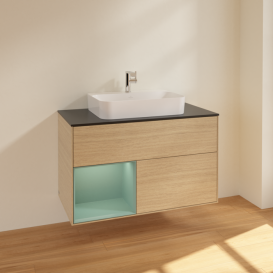 Тумба под раковину Villeroy & Boch Finion 100х50,1 см с подсветкой МДФ шпон дуба/стекло черное матовое F362GMPC