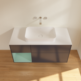 Тумба под раковину Villeroy & Boch Finion 120х50,1 см с подсветкой МДФ темно-синий матовый лак/стекло белое матовое G701GMHG