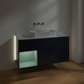 Тумба под раковину Villeroy & Boch Finion 120х50,1 см с подсветкой МДФ темно-синий матовый лак/стекло белое матовое G701GMHG