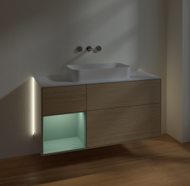 Тумба под раковину Villeroy & Boch Finion 120х50,1 см с подсветкой МДФ шпон дуба/стекло белое матовое G701GMPC