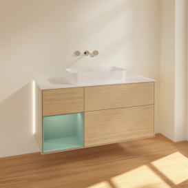 Тумба под раковину Villeroy & Boch Finion 120х50,1 см с подсветкой МДФ шпон дуба/стекло белое матовое G701GMPC