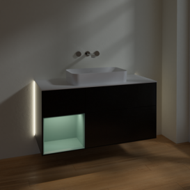 Тумба под раковину Villeroy & Boch Finion 120х50,1 см с подсветкой МДФ черный матовый лак/стекло белое матовое G701GMPD