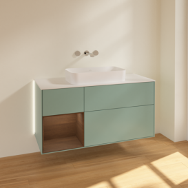 Тумба под раковину Villeroy & Boch Finion 120х50,1 см с подсветкой МДФ оливковый матовый лак/стекло белое матовое G701GNGM