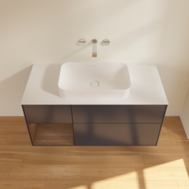 Тумба под раковину Villeroy & Boch Finion 120х50,1 см с подсветкой МДФ темно-синий матовый лак/стекло белое матовое G701GNHG