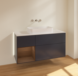 Тумба под раковину Villeroy & Boch Finion 120х50,1 см с подсветкой МДФ темно-синий матовый лак/стекло белое матовое G701GNHG