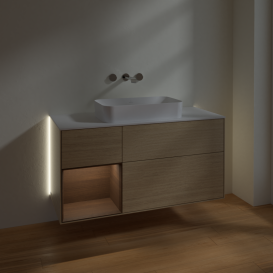 Тумба под раковину Villeroy & Boch Finion 120х50,1 см с подсветкой МДФ шпон дуба/стекло белое матовое G701GNPC