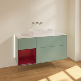 Тумба под раковину Villeroy & Boch Finion 120х50,1 см с подсветкой МДФ оливковый матовый лак/стекло белое матовое G701HBGM