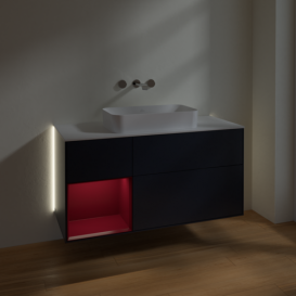 Тумба под раковину Villeroy & Boch Finion 120х50,1 см с подсветкой МДФ темно-синий матовый лак/стекло белое матовое G701HBHG