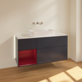 Тумба под раковину Villeroy & Boch Finion 120х50,1 см с подсветкой МДФ темно-синий матовый лак/стекло белое матовое G701HBHG