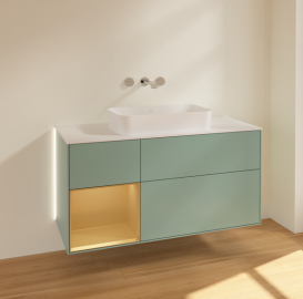 Тумба под раковину Villeroy & Boch Finion 120х50,1 см с подсветкой МДФ оливковый матовый лак/стекло белое матовое G701HFGM