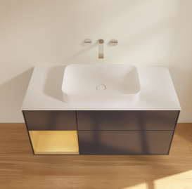 Тумба под раковину Villeroy & Boch Finion 120х50,1 см с подсветкой МДФ темно-синий матовый лак/стекло белое матовое G701HFHG