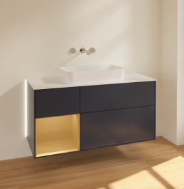 Тумба под раковину Villeroy & Boch Finion 120х50,1 см с подсветкой МДФ темно-синий матовый лак/стекло белое матовое G701HFHG