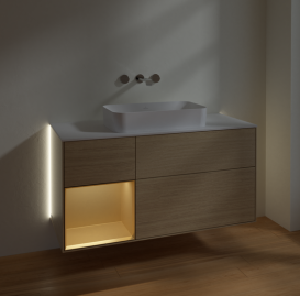 Тумба под раковину Villeroy & Boch Finion 120х50,1 см с подсветкой МДФ шпон дуба/стекло белое матовое G701HFPC