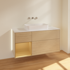 Тумба под раковину Villeroy & Boch Finion 120х50,1 см с подсветкой МДФ шпон дуба/стекло белое матовое G701HFPC