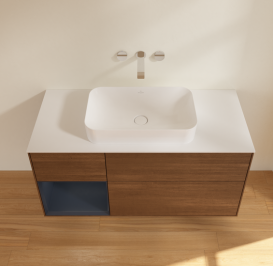 Тумба под раковину Villeroy & Boch Finion 120х50,1 см с подсветкой МДФ шпон грецкого ореха/стекло белое матовое G701HGGN