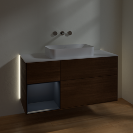 Тумба под раковину Villeroy & Boch Finion 120х50,1 см с подсветкой МДФ шпон грецкого ореха/стекло белое матовое G701HGGN