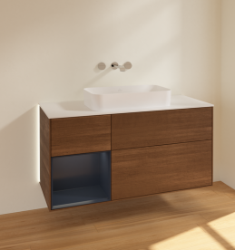 Тумба под раковину Villeroy & Boch Finion 120х50,1 см с подсветкой МДФ шпон грецкого ореха/стекло белое матовое G701HGGN