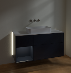 Тумба под раковину Villeroy & Boch Finion 120х50,1 см с подсветкой МДФ темно-синий матовый лак/стекло белое матовое G701HGHG