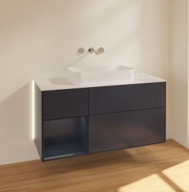 Тумба под раковину Villeroy & Boch Finion 120х50,1 см с подсветкой МДФ темно-синий матовый лак/стекло белое матовое G701HGHG