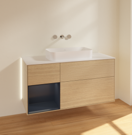 Тумба под раковину Villeroy & Boch Finion 120х50,1 см с подсветкой МДФ шпон дуба/стекло белое матовое G701HGPC