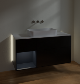 Тумба под раковину Villeroy & Boch Finion 120х50,1 см с подсветкой МДФ черный матовый лак/стекло белое матовое G701HGPD