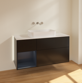 Тумба под раковину Villeroy & Boch Finion 120х50,1 см с подсветкой МДФ черный матовый лак/стекло белое матовое G701HGPD